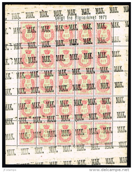 STEMPELMÆRKE DE DANSKE VESTINDISKE ØER 10 BIT. Complete Sheet (25 Ex.) With MAK And Sol... (Michel: ) - JF171551 - Dänisch-Westindien