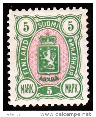 1889. Coat Of Arms. "Three-numbered". Perf. 12½. 5 Mk. Green/red. (Michel: 33) - JF100594 - Oblitérés