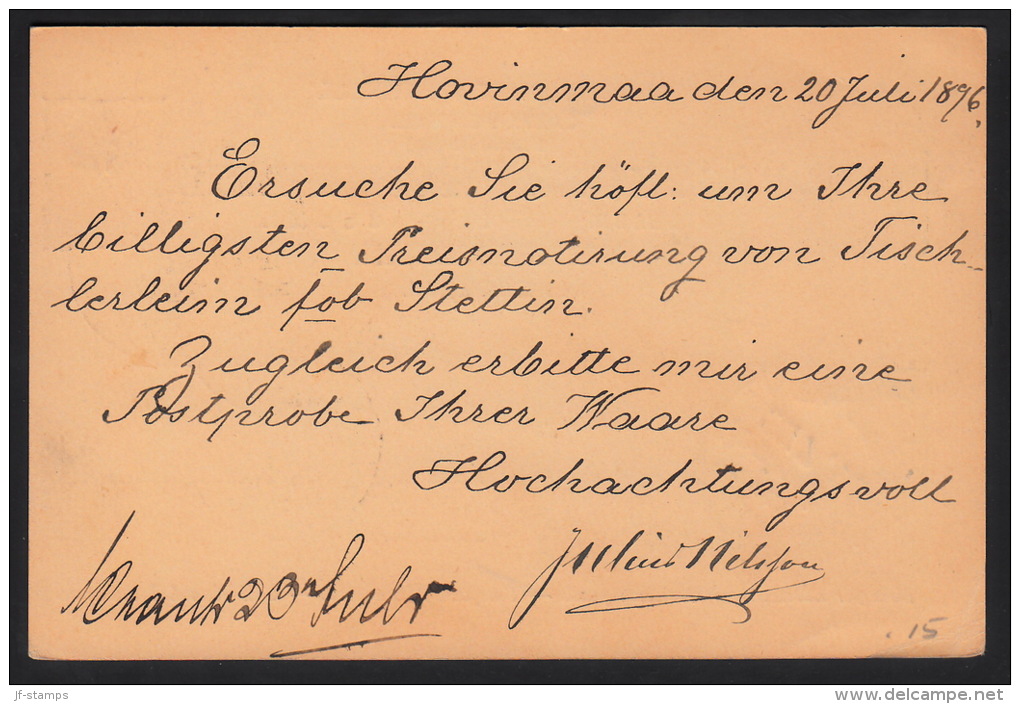 HOVINMAA 20. VII 1896. On 10 PEN POSTKORT To Berlin.  (Michel: ) - JF104686 - Entiers Postaux