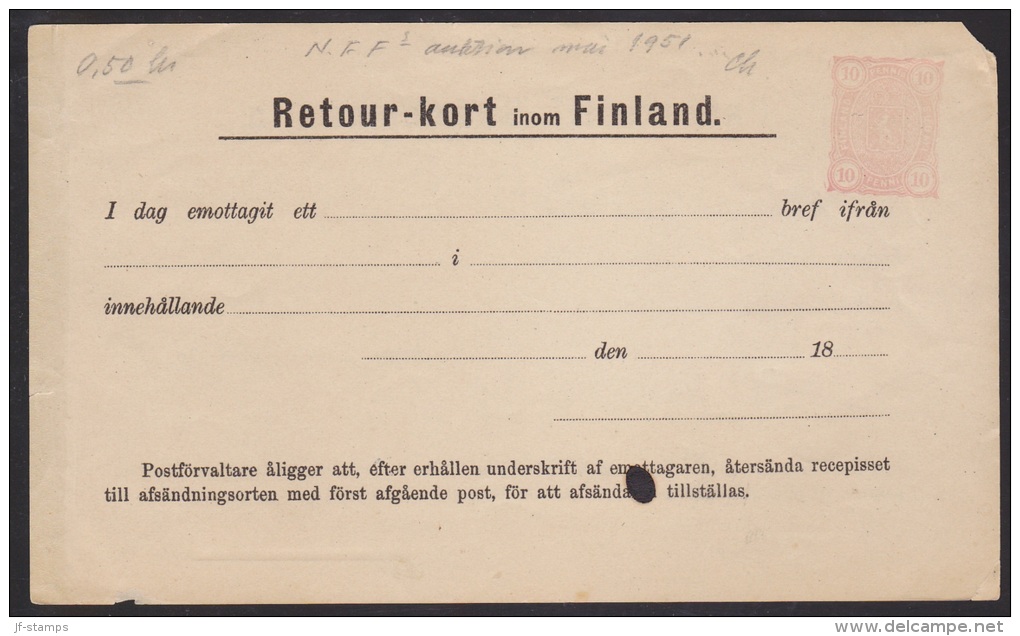 Retour-kort Inom Finland. 10 PENNI.  (Michel: ) - JF111646 - Enteros Postales