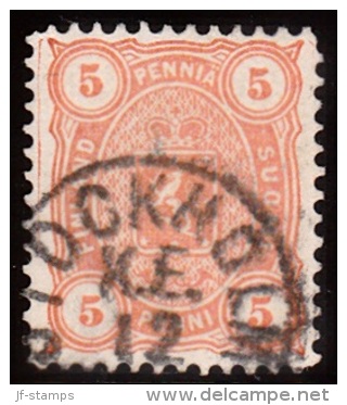 1875-1882. Coat Of Arms. Perf. L 112½. 5 PENNI STOCKHOLM K.E. 12.  (Michel: 13 B Yb) - JF157532 - Unused Stamps