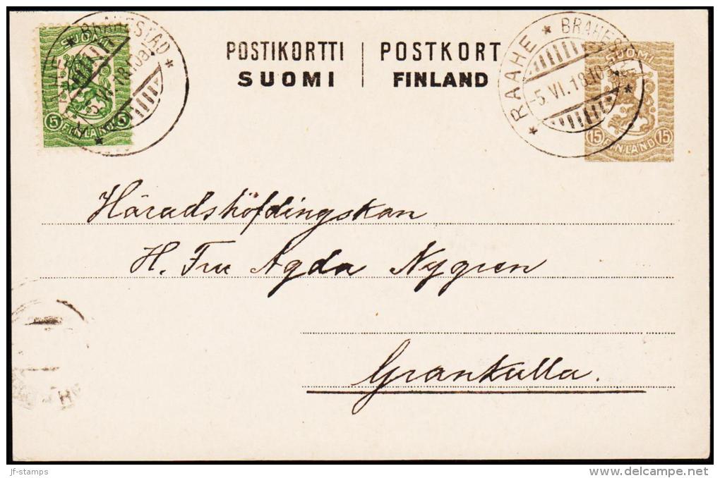 1918. WASA. POSTKORT 15 P. + 5 P. RAAHE BRAHESTAD 5.VI.18.  (Michel: P 42) - JF124010 - Interi Postali