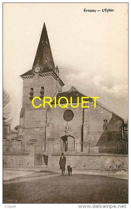 Cpa 95 Eragny, L'Eglise, Homme Et Chien Au 1er Plan - Eragny