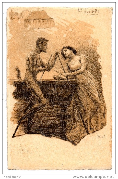 CPA -  Illustrateur Cascella - Femme, Satan & Billard - Carte Rare - Autres & Non Classés