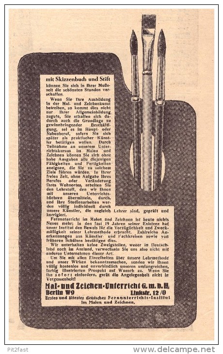 Original Werbung - 1930 - Mal- Und Zeichenunterricht GmbH , Stifte , Skizzenbuch , Pinsel !!! - Schreibgerät