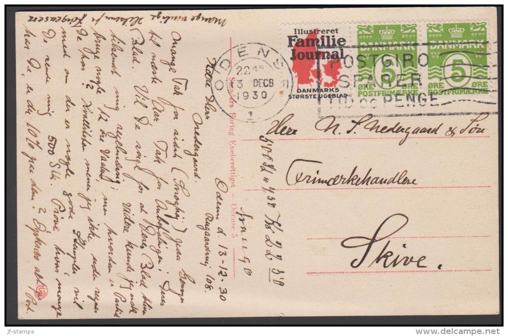 1927-1930. Wavy-line. Illustreret Familie Journal + 5 øre Yellowgreen On Postcard To Sk... (Michel: R 37) - JF171189 - Variétés Et Curiosités