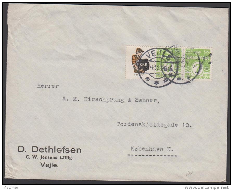 1927-1930. Wavy-line. KKKK + 7 øre Yellowgreen On Cover To København From VEJLE 5.4.32.  (Michel: R 34) - JF171160 - Variedades Y Curiosidades