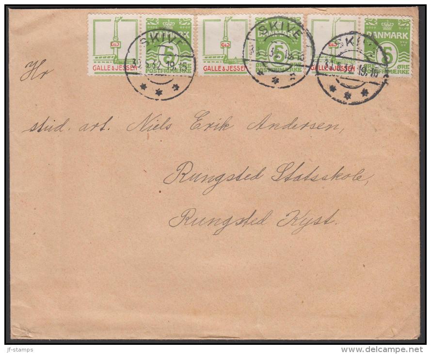 1931-1933. Wavy-line. GALLE & JESSEN + 3x5 øre Yellowgreen On Cover From SKIVE 29.4.32. (Michel: R 43) - JF171248 - Variedades Y Curiosidades