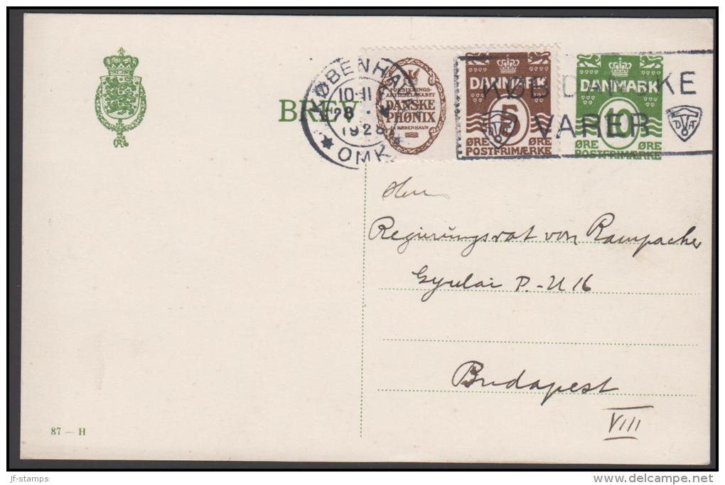 1927-1930. Wavy-line. DANSKE PHØNIX + 5 øre Brown  On 10 øre BREVKORT From KØBENHAVN 28... (Michel: R 2) - JF171137 - Variétés Et Curiosités