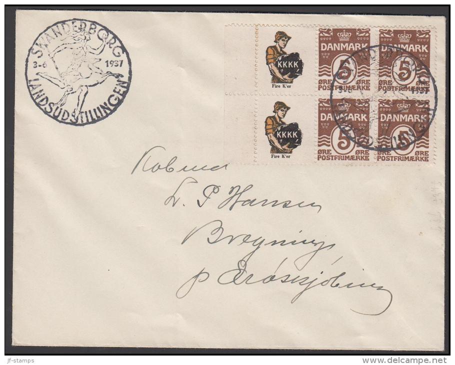 1927-1930. Wavy-line. KKKK + 5 øre Brown On Cover SKANDERBORG LANDSUDSTILLING 3-6-1937. (Michel: R 33) - JF171178 - Plaatfouten En Curiosa