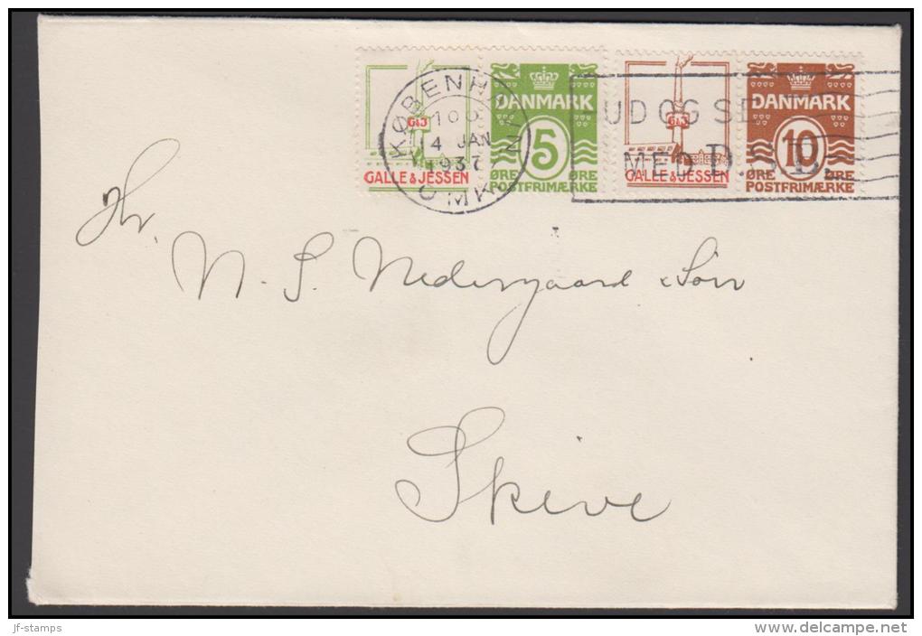 1931-1933. Wavy-line. GALLE & JESSEN + 5 øre Yellowgreen, GALLE & JESSEN +10 øre Yellow... (Michel: R 43 + R 44) - JF171 - Plaatfouten En Curiosa