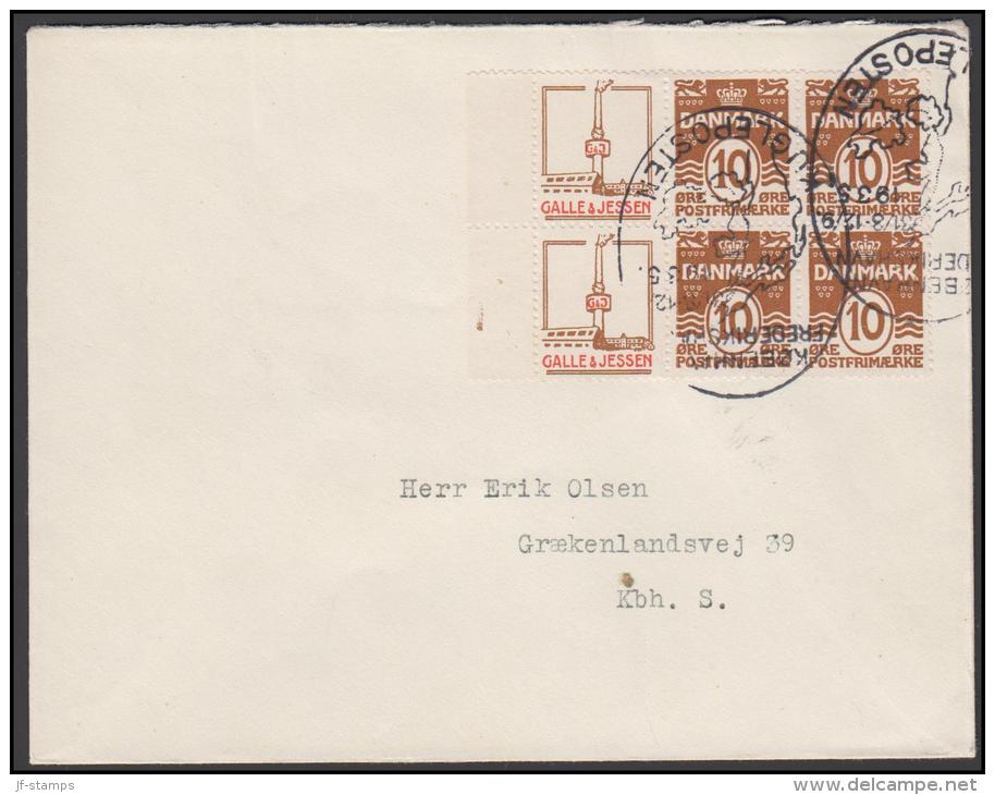 1931-1933. Wavy-line. Complete Bookletpane 6-block GALLE & JESSEN + 10 øre Yellowbrown ... (Michel: R 44) - JF171217 - Plaatfouten En Curiosa
