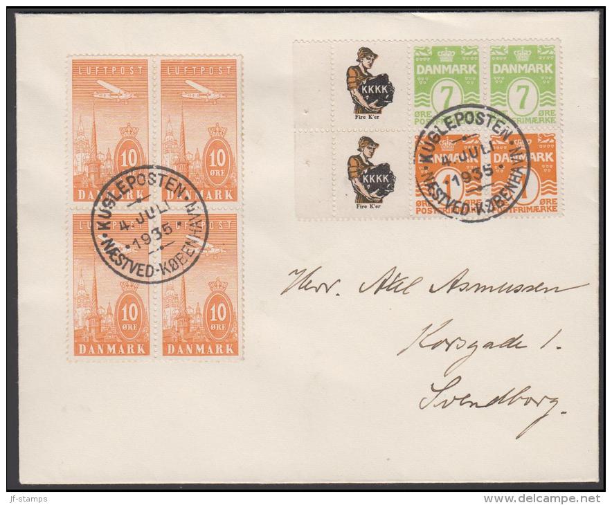 1927-1930. Wavy-line. KKKK + 1 øre Yellow  + 7 øre On Cover From KUGLEPOSTEN NÆSTVED KØ... (Michel: R 31) - JF171173 - Variétés Et Curiosités