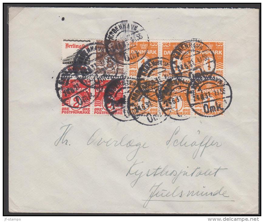 1927-1930. Wavy-line. BERLINGSKE TIDENDE + 5 øre Brown And 6x1 øre + Pair 2 øre On Cove... (Michel: R 30) - JF171150 - Plaatfouten En Curiosa