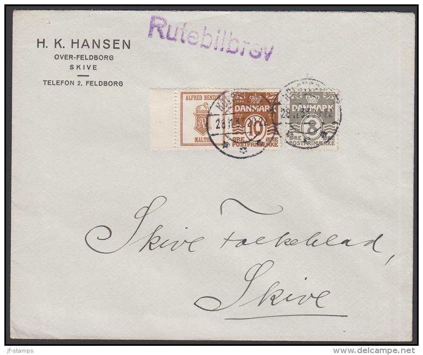 1931-1933. Wavy-line. ALFRED BENZON MALTØL (Swan) + 10 øre Yellowbrown On Rutebilbrev. ... (Michel: R 63) - JF171285 - Variétés Et Curiosités