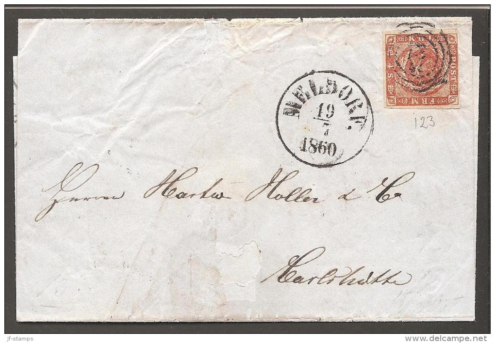 1854. Dotted Spandrels. 4 Skilling Brown. 123 MELDORF 19 7 1860. (Michel: 4) - JF120183 - Briefe U. Dokumente