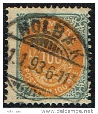 1875-1903. Bi-coloured. 100 Øre Grey/yellow HOLBÆK 1. 1. 93. (Michel: 31) - JF157943 - Unused Stamps