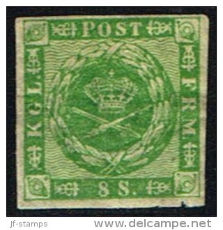 1858. Wavy-lined Spandrels. 8 Skilling Green. Tear. Michel € 700.  (Michel: 8) - JF158441 - Used Stamps