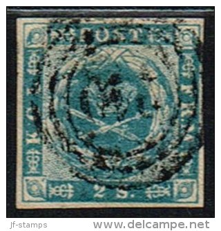 1855. Dotted Spandrels. 2 Skilling Blue. 210 KØBENHAVN JERNBANE. Very Scarce Cancel On ... (Michel: 3) - JF158445 - Unused Stamps