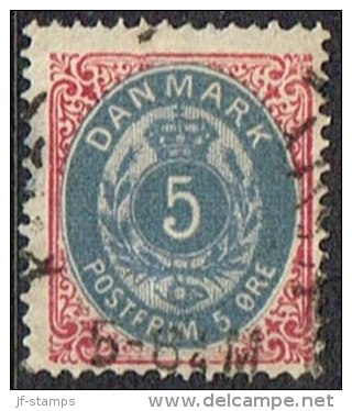 1875-1903. Bi-coloured. 5 Øre Rose/blue. Fold.  (Michel: 24) - JF164138 - Ungebraucht