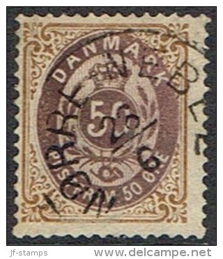 1875. Bi-coloured. 50 Øre Lilac-brown/brown-yellow. Perf. 14x13½. Inverted Frame. NØRRE... (Michel: 30IIYAc) - JF164306 - Unused Stamps