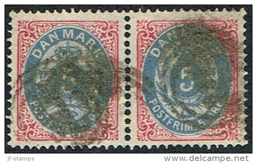 1875-1903. Bi-coloured. 5 Øre Rose/blue. Pair. (Michel: 24) - JF164735 - Ongebruikt