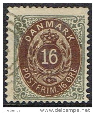 1875. Bi-coloured. 16 Øre Brown/grey. Perf. 14x13½. Normal Frame (Michel: 27IYAb) - JF164311 - Unused Stamps