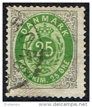 1875-1903. Bi-coloured. 25 Øre Grey/green 2. Print. Variety South Frame (B37) (Michel: 29) - JF165956 - Ungebraucht