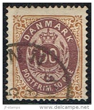 1875. Bi-coloured. 50 Øre Lilac/brown. Perf. 14x13½. Normal Frame (Michel: 30IYAb) - JF165977 - Ongebruikt