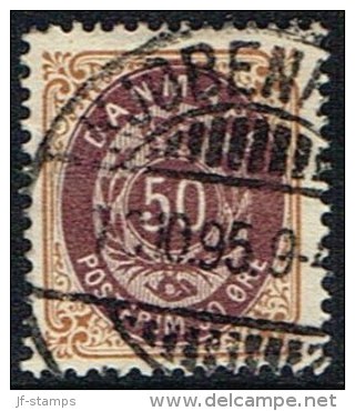 1875. Bi-coloured. 50 Øre Lilac/brown. Perf. 14x13½. Normal Frame KJØBENHAVN 7. 9. 95. (Michel: 30IYAb) - JF165964 - Ongebruikt