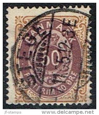 1875. Bi-coloured. 50 Øre Lilac/brown. Perf. 14x13½. Normal Frame STEGE -7. 11. 05.  (Michel: 30IYAb) - JF165961 - Ungebraucht