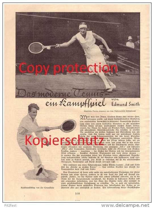 Original Zeitungsbericht - 1930 - TENNIS - Ein Kampfspiel Von Edmund Smith !!! - Other & Unclassified