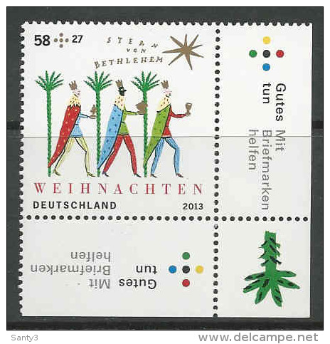 Duitsland,  Mi  3035 Jaar 2013,  Kerstmis, Toeslag, Hoekblok,  Postfris (MNH) Zie Scan - Ungebraucht