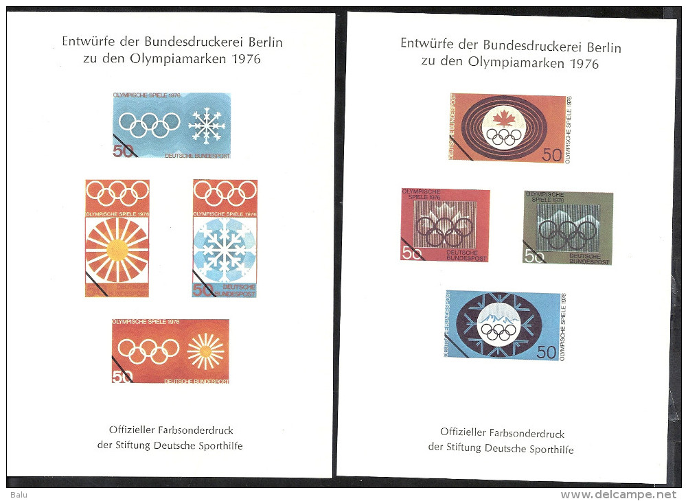 Deutschland 1976 Entwürfe Der Bundesdruckerei Berlin Zu Den Olympiamarken. Offizieller Farbsonderdruck Der Sporthilfe - Briefe U. Dokumente