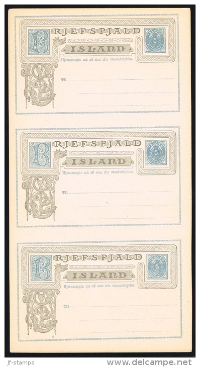1879. BRJEFSPJALD 5 Aur Ultramarine In Complete Proofsheet With 3 Cards.  (Michel: ) - JF104459 - Postal Stationery