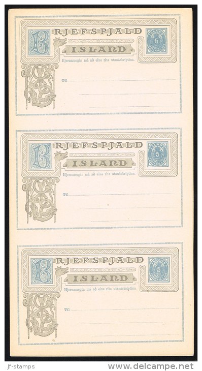 1879. BRJEFSPJALD 5 Aur Ultramarine In Complete Proofsheet With 3 Cards.  (Michel: ) - JF104459 - Ganzsachen