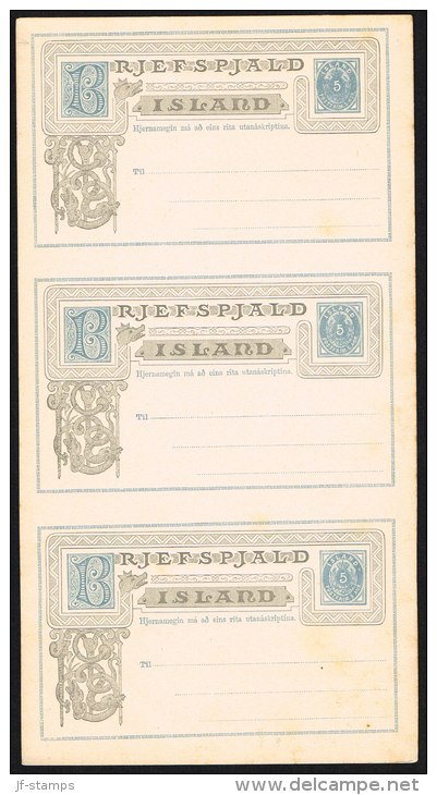 1879. BRJEFSPJALD 5 Aur Ultramarine In Complete Proofsheet With 3 Cards.  (Michel: ) - JF104463 - Postal Stationery