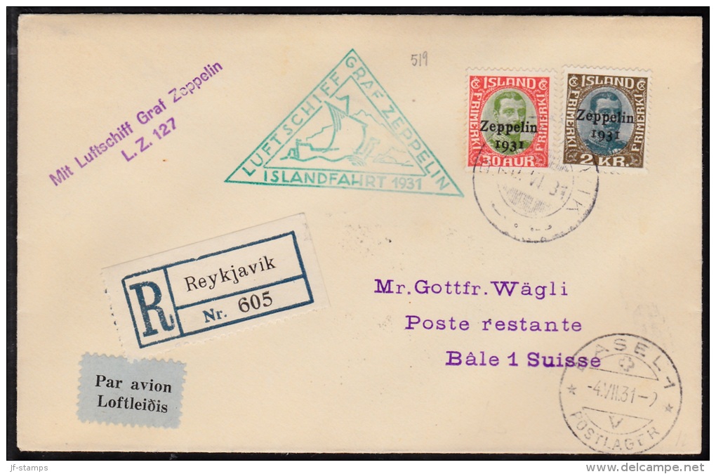 1931. Air Mail. Zeppelin. 2 Kr. Green-grey/brown King Christian X. Only 40.000 Issued. ... (Michel: 149) - JF102188 - Luchtpost