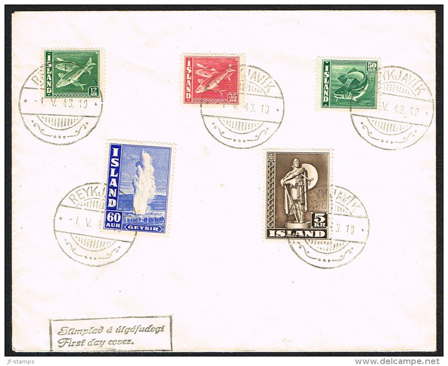 1943. Definitives. Set Of 5. FDC REYKJAVIK -1. V. 43.  (Michel: 226A-230A) - JF104575 - Cartas & Documentos