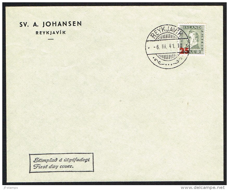 1941. Surcharge. Matthias Jochumsson. 25 Aur On 3 Aur Greenish Grey. FDC REYKJAVIK -6. ... (Michel: 222) - JF104590 - Cartas & Documentos