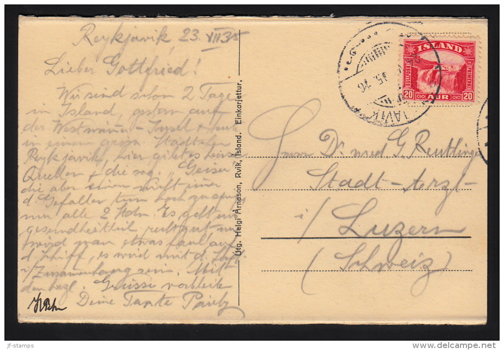 1931. Gullfoss. 20 Aur Red On Postcard (Gryla.) To Luzern, Schweiz From REYKJAVIK 24. V... (Michel: 151) - JF104630 - Other & Unclassified