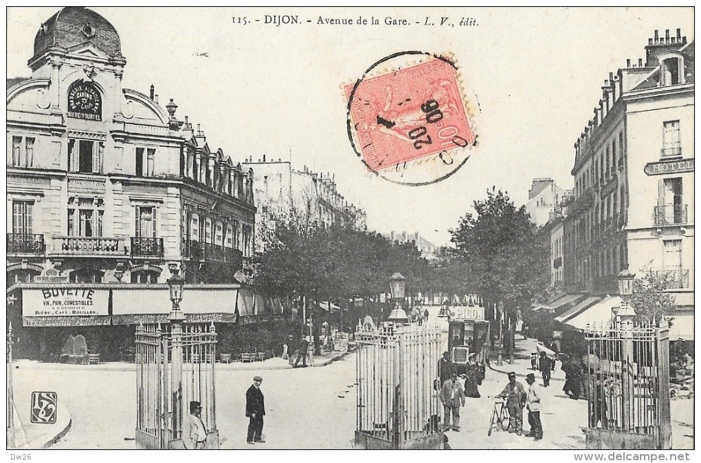 Dijon - Avenue De La Gare - Casino, Brasserie Alsacienne - Edition L.V. - Carte De 1906 - Dijon