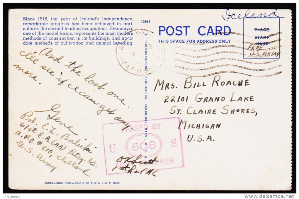 194?. AMERICAN BASE FORCE APO. 810 On Postcard (Icelandic Farm) To US.  (Michel: ) - JF107422 - Other & Unclassified