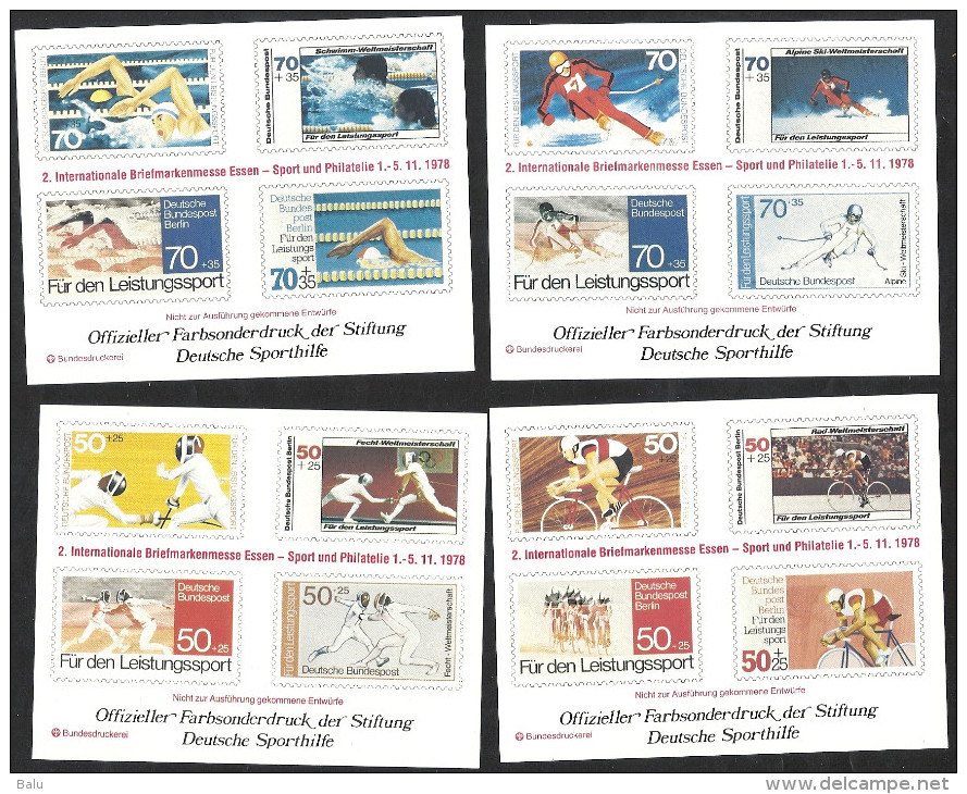 Deutschland 1978 4x Entwürfe 2. Intern. Briefmarkenmesse Essen. Offizieller Farbsonderdruck Stiftung Deutsche Sporthilfe - Briefe U. Dokumente