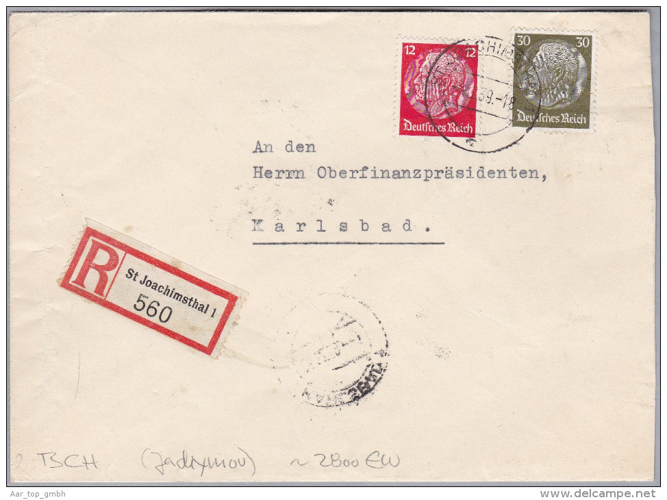 Heimat Tschechien (Jadrimov) St.Joachimsthal 1939-12-24 R-Brief Nach Karlsbad Rück. Vignette Jungendherberge - Occupation 1938-45