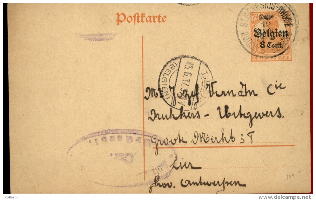 100145 GERMANIA - BELGIEN 8 CENT. OVERRINT POSTAL CARD-CDS ST.GENESIUS-RHODE//RHODE ST GENESE TO BCDS LIER//(BELGIEN) - Other & Unclassified