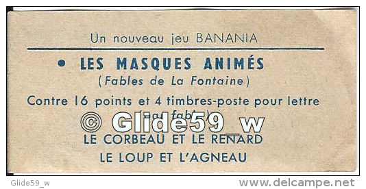 Vignette Publicitaire - Un Nouveau Jeu BANANIA - Les Masques Animés (Fables De La Fontaine) - Course à La Lune - Publicidad