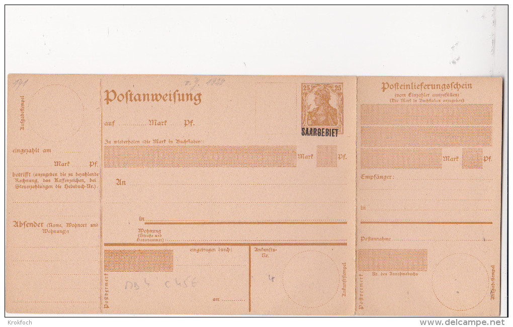 Saar Sarre - Mandat 25 Pf - Entier Ganzsache - ACEP Mandat 4 Cote 45 Euros - Postal Stationery