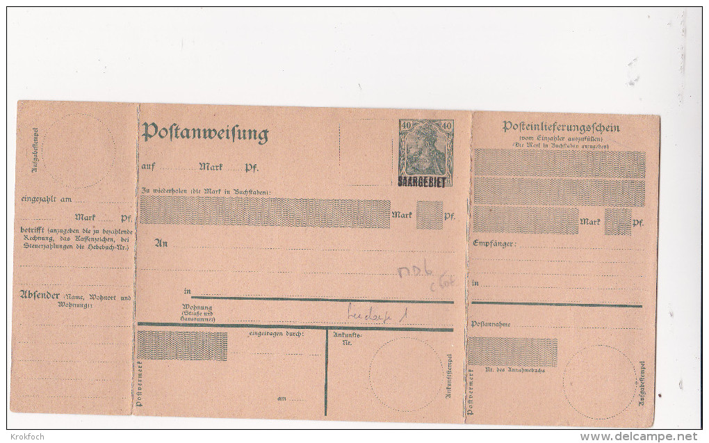 Saar Sarre - Mandat 40 Pf - Entier Ganzsache Stationery - ACEP Mandat 6 Cote 60 Euros - Postal Stationery