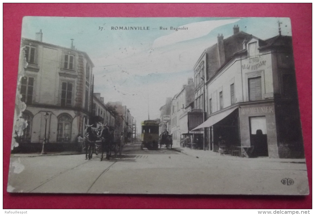 Cp  Romainville Rue Bagnolet Tram + Caleche Couleur - Romainville